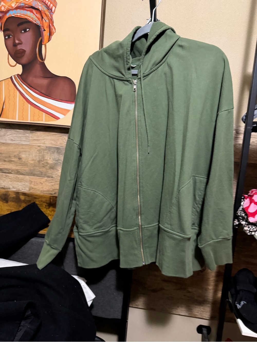 Olive Green Zip-Up Hoodie Jacket - Women